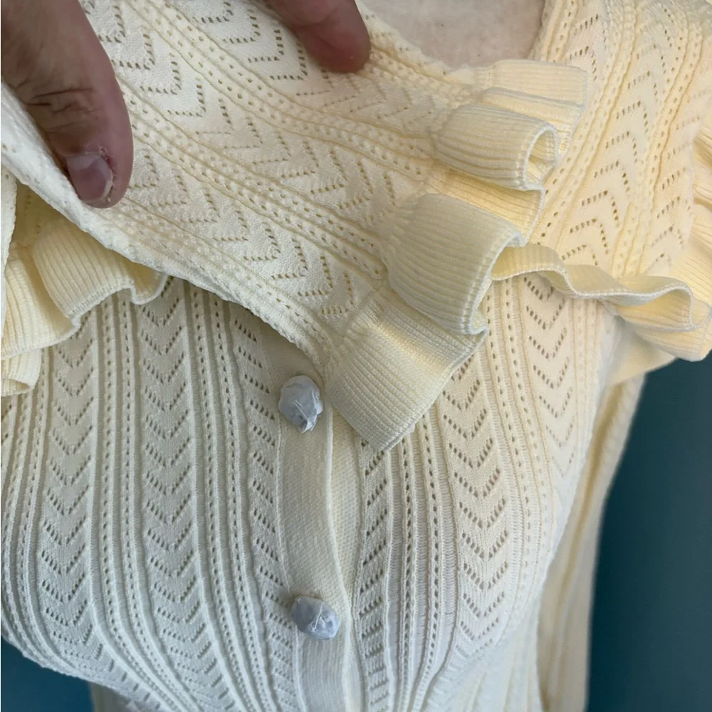 Zara Cream Ruffled Cardigan - Picture 5 of 14